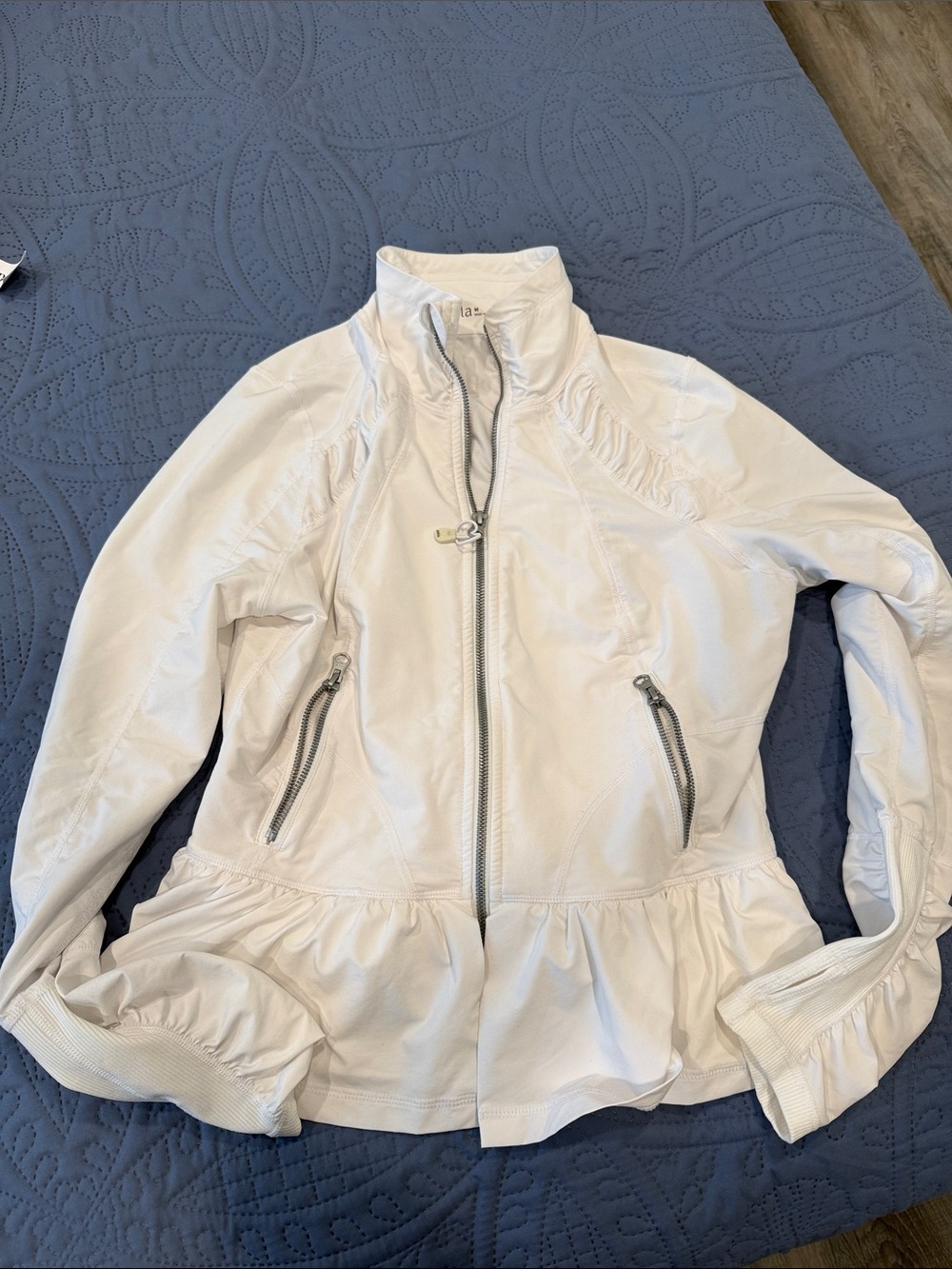 Zella White Women's Zip-Front Ruffle Hem Jacket sz m